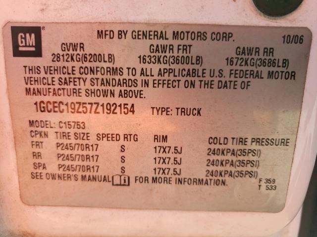 1GCEC19Z57Z192154 - 2007 CHEVROLET SILVERADO C1500 CLASSIC WHITE photo 13