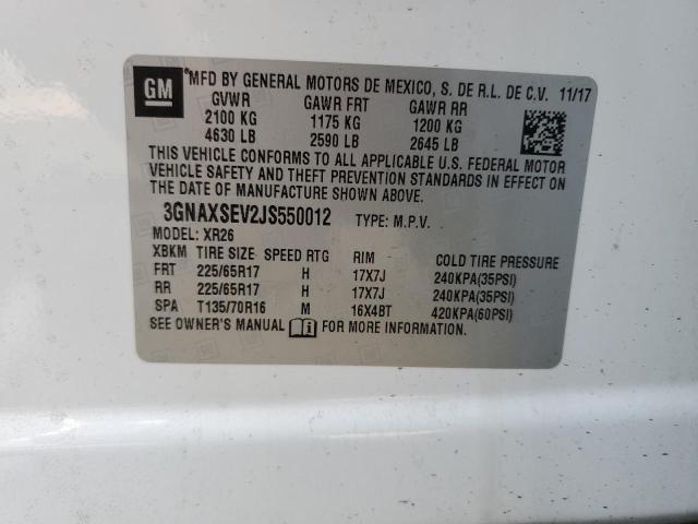 3GNAXSEV2JS550012 - 2018 CHEVROLET EQUINOX LT Biały zdjęcie 13
