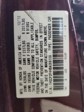 1HGCP2F44BA069108 - 2011 HONDA ACCORD LXP Bordo fotoğraf 12