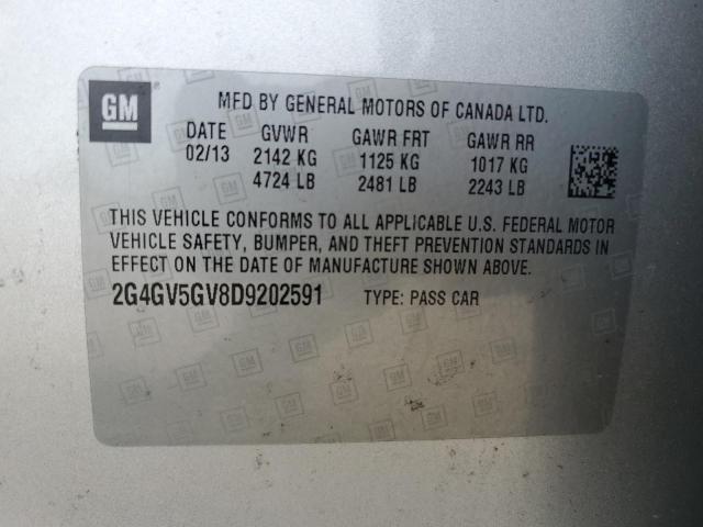 2G4GV5GV8D9202591 - 2013 BUICK REGAL GS SILVER photo 12