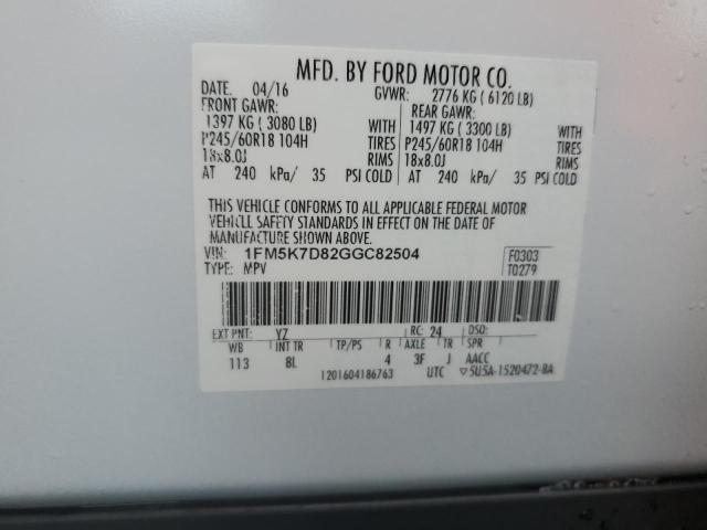 1FM5K7D82GGC82504 - 2016 FORD EXPLORER XLT Blanco foto 14