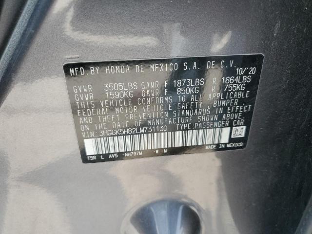 3HGGK5H82LM731130 - 2020 HONDA FIT EX CHARCOAL photo 12