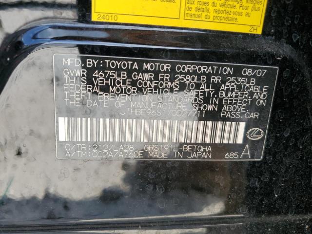 JTHBE96S170027711 - 2007 LEXUS GS 350 BLACK photo 12