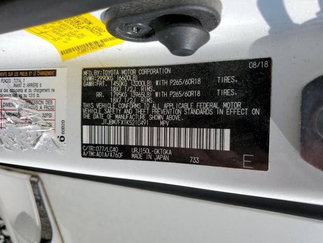 JTJBM7FX1K5210491 - 2019 LEXUS GX 460 WHITE photo 14