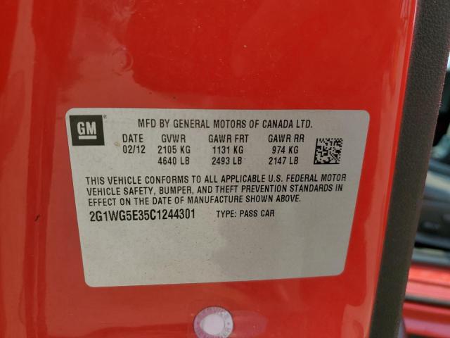 2G1WG5E35C1244301 - 2012 CHEVROLET IMPALA LT წითელი ფოტო 12