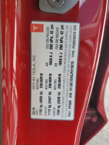 5YJ3E1EA9JF013015 - 2018 TESLA MODEL 3 წითელი ფოტო 12