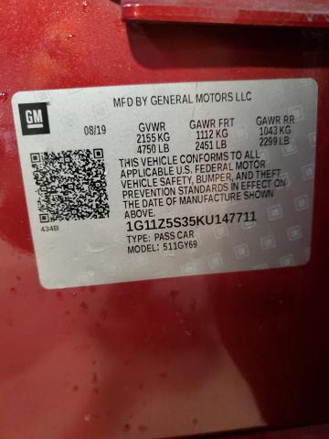 1G11Z5S35KU147711 - 2019 CHEVROLET IMPALA LT Красный фото 12