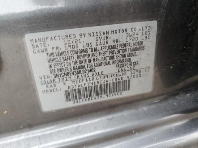 3N1CN8EV3ML921402 - 2021 NISSAN VERSA SV CHARCOAL photo 12