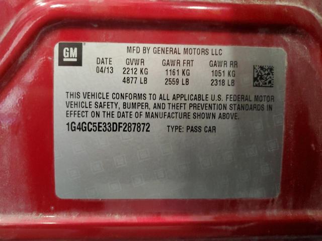 1G4GC5E33DF287872 - 2013 BUICK LACROSSE 红色 照片 20