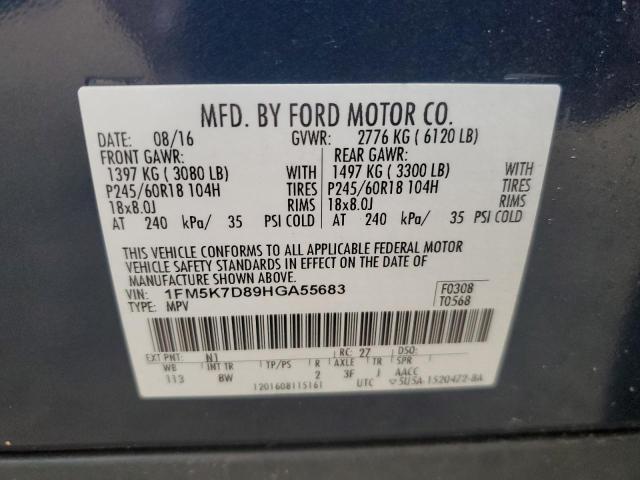 1FM5K7D89HGA55683 - 2017 FORD EXPLORER XLT BLUE photo 13
