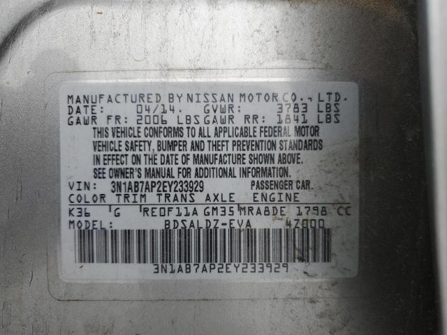 3N1AB7AP2EY233929 - 2014 NISSAN SENTRA S SILVER photo 12