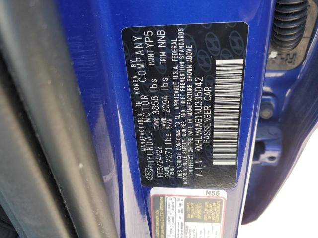 KMHLM4AG1NU335042 - 2022 HYUNDAI ELANTRA SEL BLUE photo 12