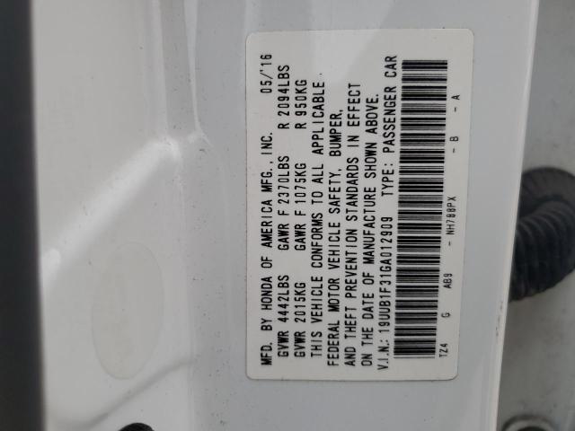 19UUB1F31GA012909 - 2016 ACURA TLX WHITE photo 12
