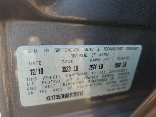 KL1TD5DE8BB193713 - 2011 CHEVROLET AVEO LS/LT LS GRAY photo 13