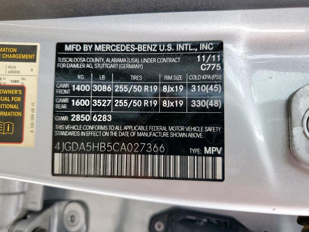 4JGDA5HB5CA027366 - 2012 MERCEDES-BENZ ML 350 4MATIC SILVER photo 13