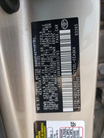 4T1BE30K86U653783 - 2006 TOYOTA CAMRY LE ბეჟი ფოტო 12