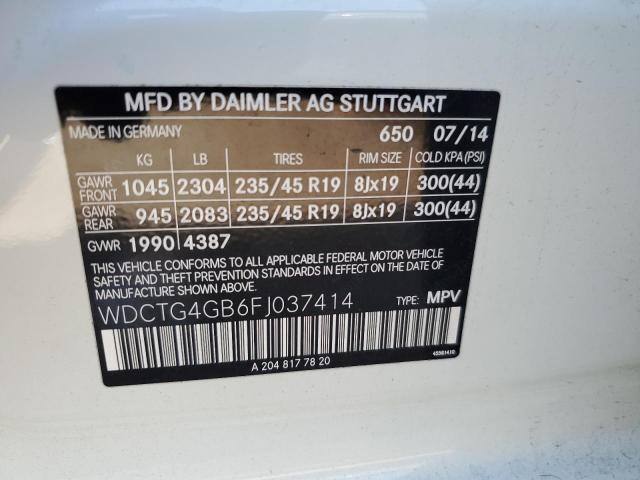 WDCTG4GB6FJ037414 - 2015 MERCEDES-BENZ GLA 250 4MATIC WHITE photo 12