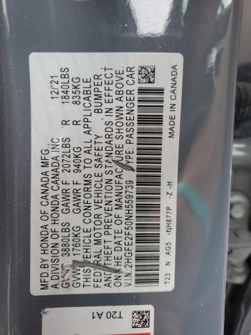 2HGFE2F50NH559739 - 2022 HONDA CIVIC SPORT ლურჯი ფოტო 13