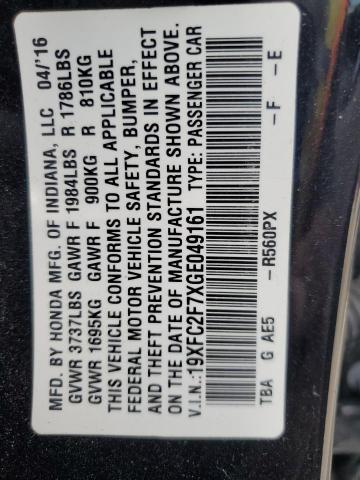 19XFC2F7XGE049161 - 2016 HONDA CIVIC EX BLACK photo 12