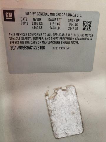 2G1WG5E35C1278108 - 2012 CHEVROLET IMPALA LT TAN photo 12