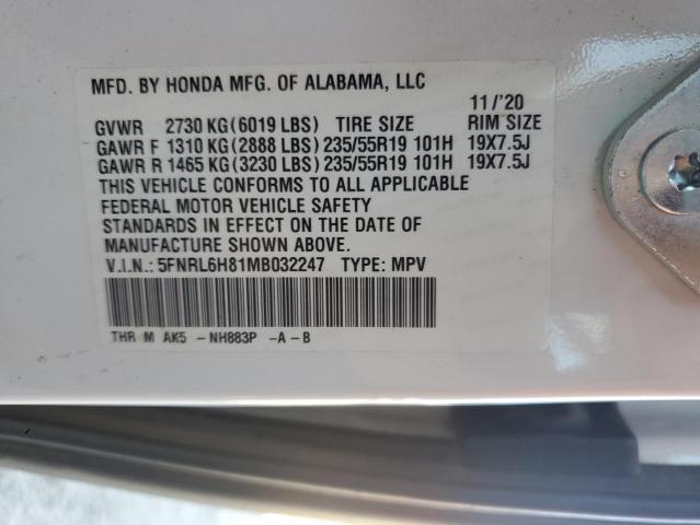 5FNRL6H81MB032247 - 2021 HONDA ODYSSEY TOURING Ağ foto 13