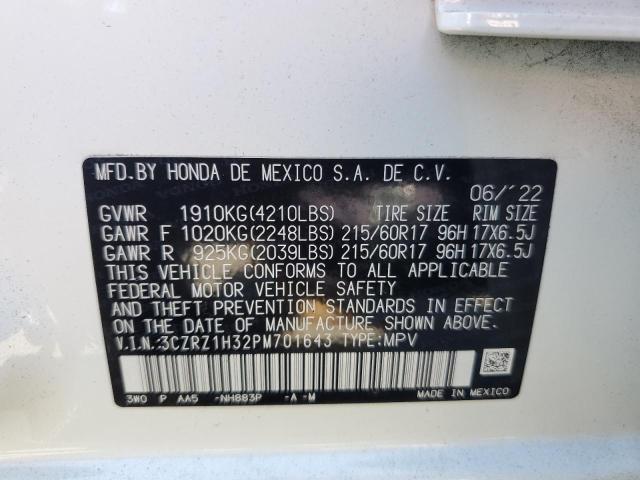 3CZRZ1H32PM701643 - 2023 HONDA HR-V LX WHITE photo 13