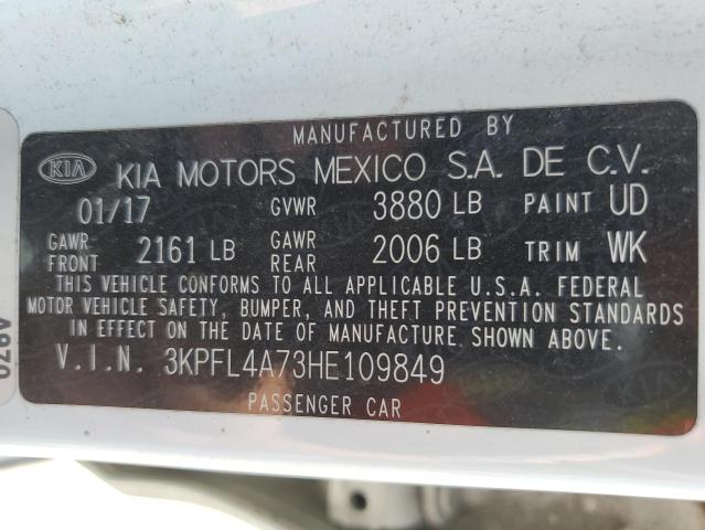 3KPFL4A73HE109849 - 2017 KIA FORTE LX WHITE photo 12