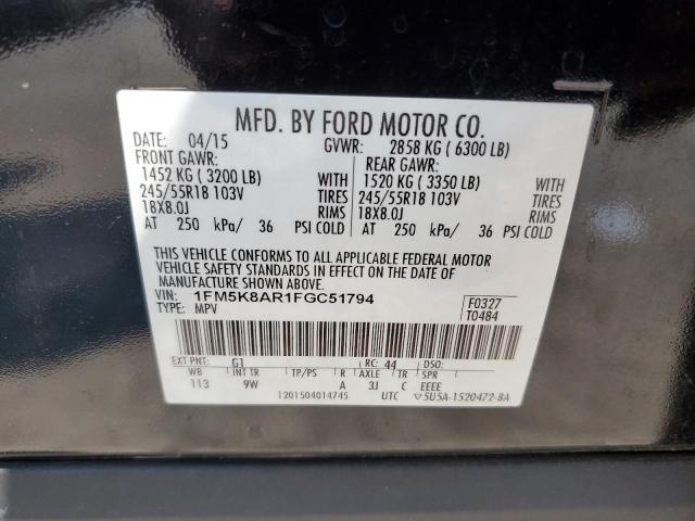 1FM5K8AR1FGC51794 - 2015 FORD EXPLORER POLICE INTERCEPTOR Negro foto 13