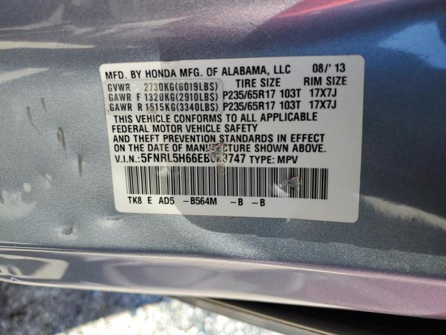 5FNRL5H66EB023747 - 2014 HONDA ODYSSEY EXL BLUE photo 13