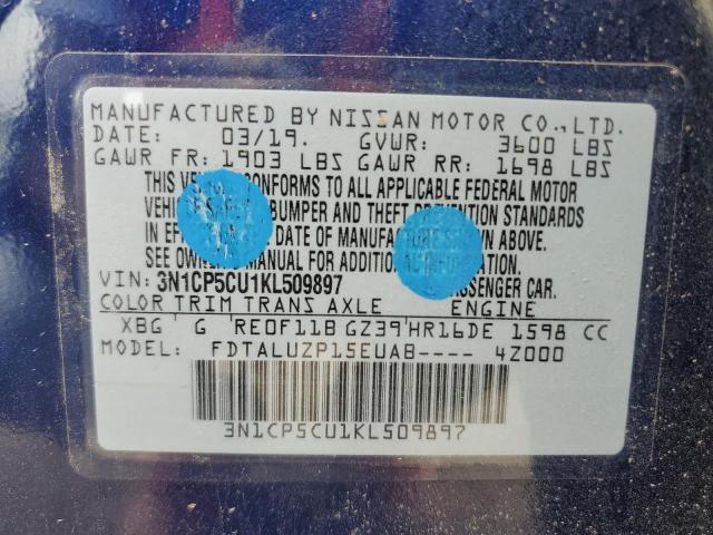 3N1CP5CU1KL509897 - 2019 NISSAN KICKS S BLUE photo 12