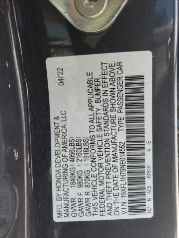 19XFL1H79NE014552 - 2022 HONDA CIVIC EXL ბურგუნდია ფოტო 12