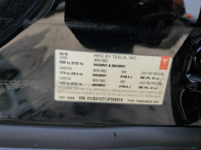 5YJSA1E27JF256919 - 2018 TESLA MODEL S შავი ფოტო 13
