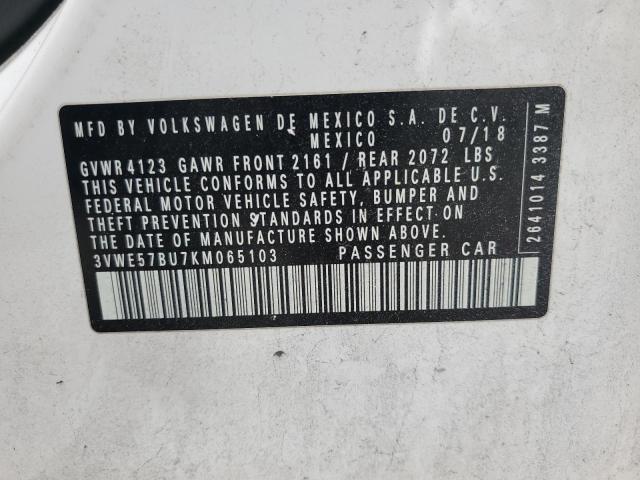 3VWE57BU7KM065103 - 2019 VOLKSWAGEN JETTA SEL WHITE photo 12