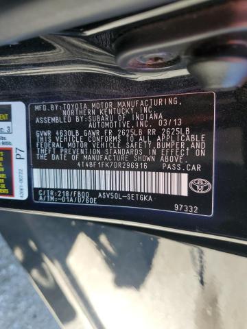 4T4BF1FK7DR296916 - 2013 TOYOTA CAMRY L BLACK photo 12