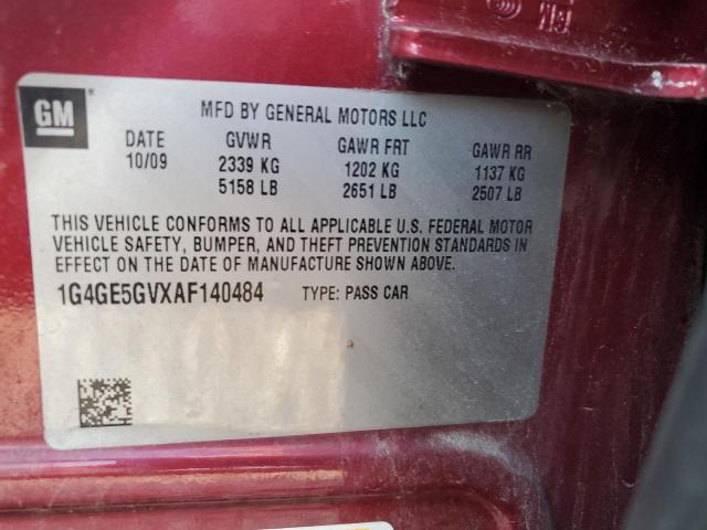 1G4GE5GVXAF140484 - 2010 BUICK LACROSSE CXS 勃艮第红 照片 12