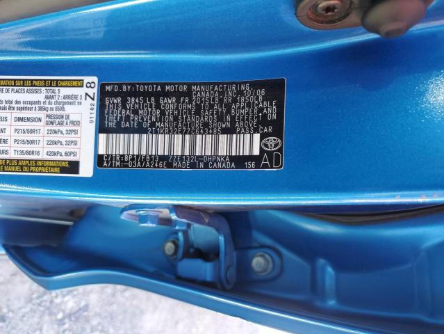 2T1KR32E77C643485 - 2007 TOYOTA COROLLA MA XR BLUE photo 12