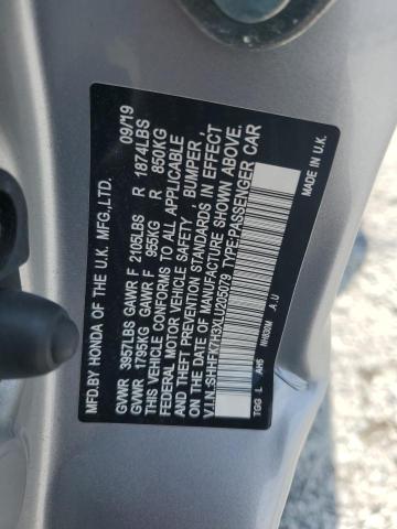 SHHFK7H3XLU205079 - 2020 HONDA CIVIC LX SILVER photo 12