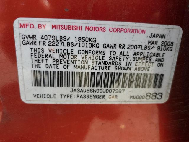 JA3AU86W99U007987 - 2009 MITSUBISHI LANCER GTS RED photo 12