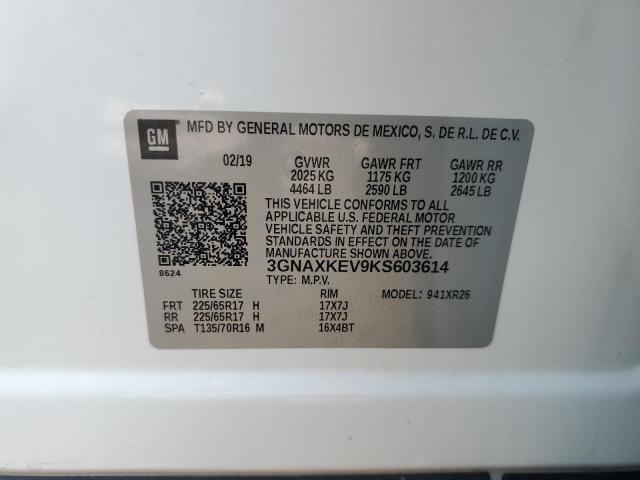 3GNAXKEV9KS603614 - 2019 CHEVROLET EQUINOX LT თეთრი ფოტო 13
