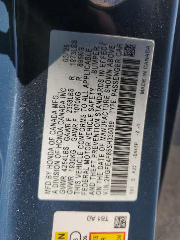 2HGFE4F85SH335089 - 2025 HONDA CIVIC SPORT 蓝色 照片 12