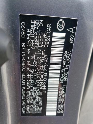 JTHP9JBH8L2034949 - 2020 LEXUS UX 250H GRAY photo 12