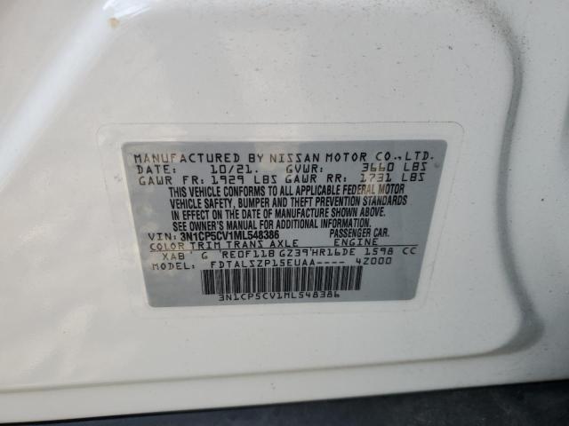 3N1CP5CV1ML548386 - 2021 NISSAN KICKS SV WHITE photo 12