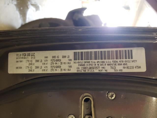 1C6RR7LG8KS672577 - 2019 RAM 1500 CLASS SLT გრაფიტი ფოტო 12