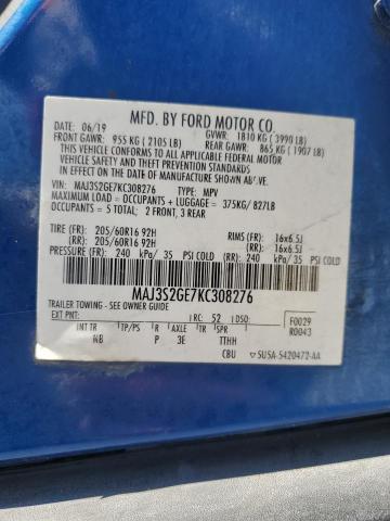 MAJ3S2GE7KC308276 - 2019 FORD ECOSPORT SE Bleu photo 14