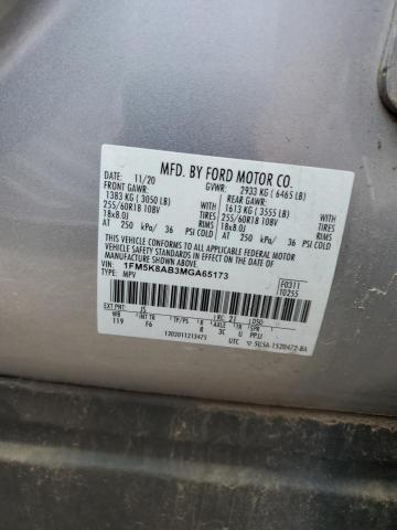 1FM5K8AB3MGA65173 - 2021 FORD EXPLORER POLICE INTERCEPTOR Серебристый фото 12