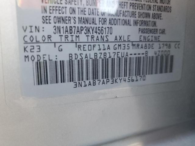 3N1AB7AP3KY456170 - 2019 NISSAN SENTRA S SILVER photo 13