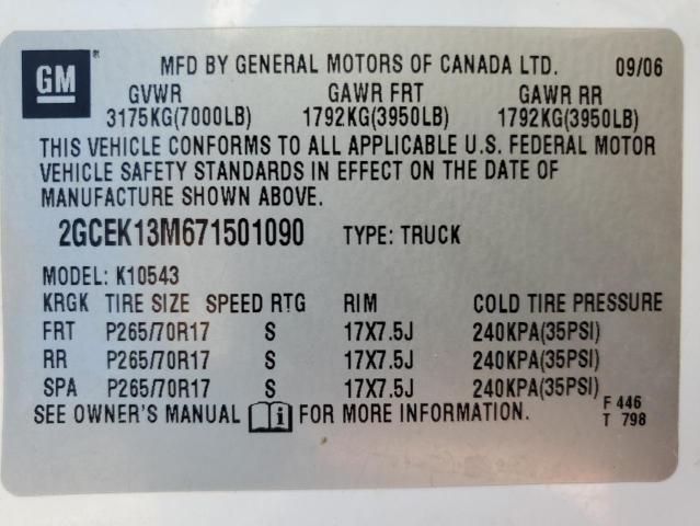 2GCEK13M671501090 - 2007 CHEVROLET SILVERADO K1500 CREW CAB WHITE photo 12