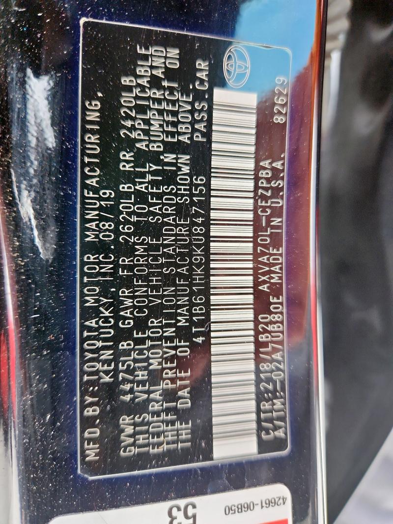 4T1B61HK9KU847156 - 2019 TOYOTA CAMRY XSE BLACK photo 13