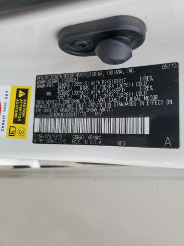 5TDZK3EH0DS121258 - 2013 TOYOTA HIGHLANDER BASE Білий фото 13