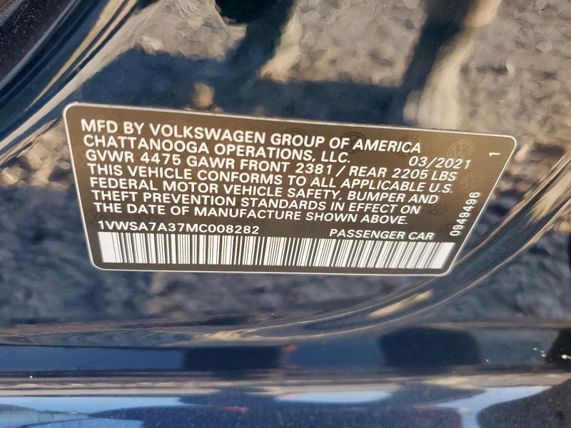 1VWSA7A37MC008282 - 2021 VOLKSWAGEN PASSAT SE ლურჯი ფოტო 12
